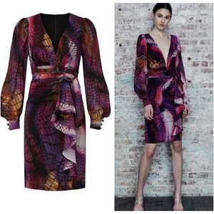 Flor et.al Lauper Ombre Snake Print Long Sleeve Formal Mini Dress 6 Small